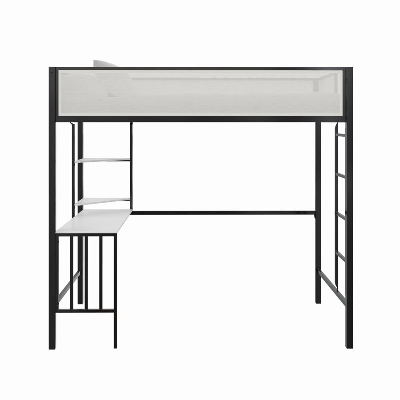 Lit mezzanine avec bureau et tablettes, Lit simple