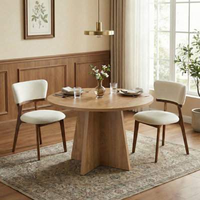 Rohun 47.2"L Round Modern Kitchen Dining Table Set With 32.1"H Dining Chair