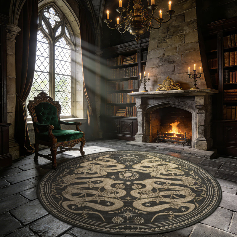 Snake Design Area Rug Soft Low Pile, Mark Resistant, Non-Slip, Washable Carpet – Vintage Forest Animal Design, Collapsible, Thin Perfect for Living Room, Bedroom, Kitchen, Hallway, Nursery