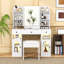 Bureau de coiffeuse avec miroir DEL, 3 tiroirs, tablettes de rangement et tabouret-1832599308
