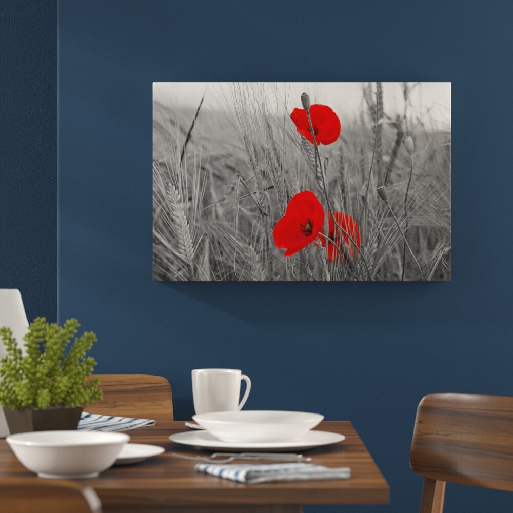 Fotodruck Einzelner Mohn in einem Getreidefeld