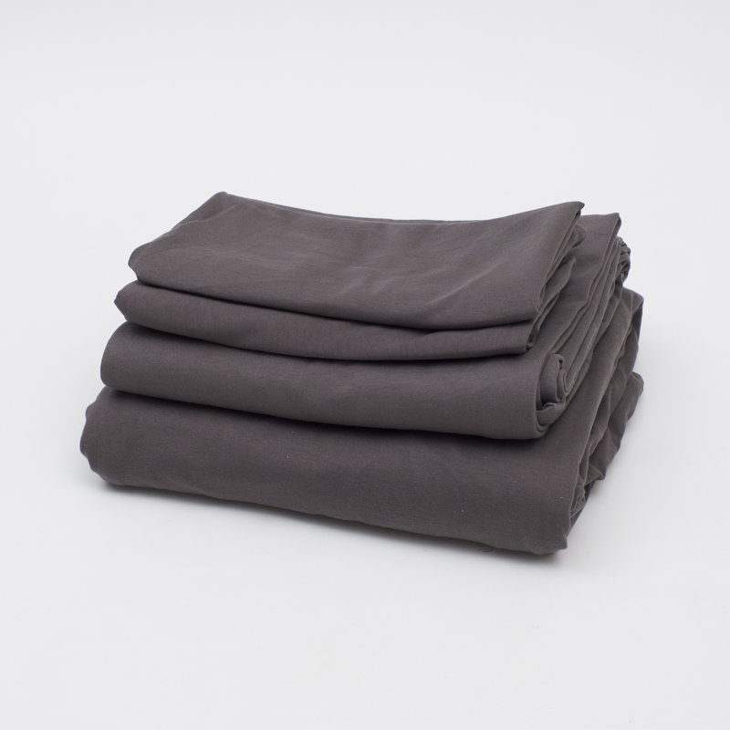 100% Cotton Jersey Knit Sheet Set, Anthracite, California King Sheet Set with 2 Pillowcases