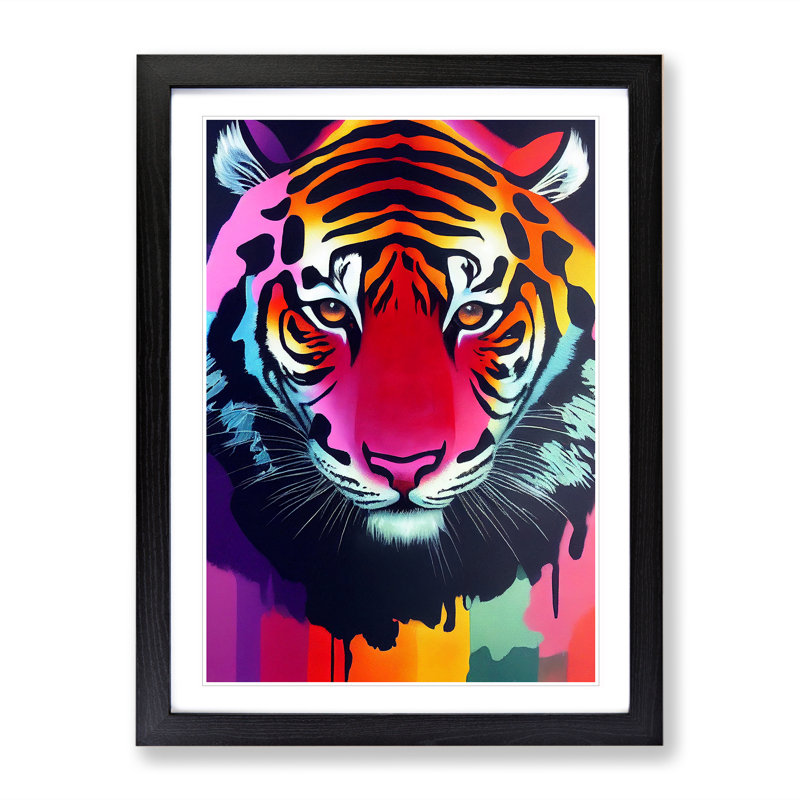 Painted Tiger No.6 Abstract - Wall Art, Black Framed, 66cm H x 48cm W, White