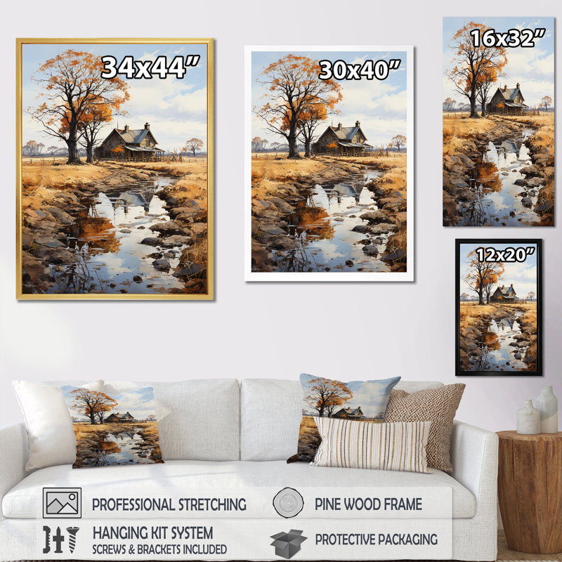 «Farmhouse Rustic Retreat I», reproduction sur toile, Cadre simple blanc, H 32 po x l 24 po x P 1 po
