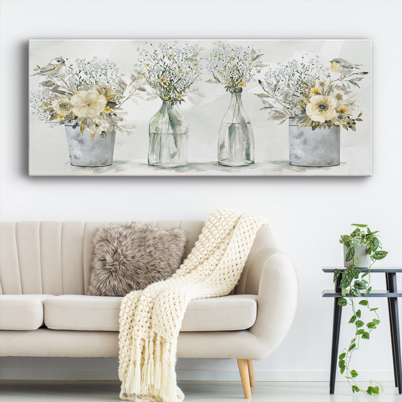 Farmhouse Bouquets-Toile tendue avec châssis, H 20 po x l 50 po x P 1,5 po