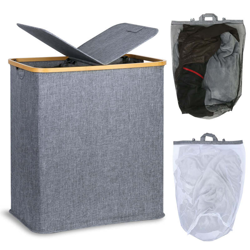 Fabric Laundry Hamper with Handles, Blue Grey