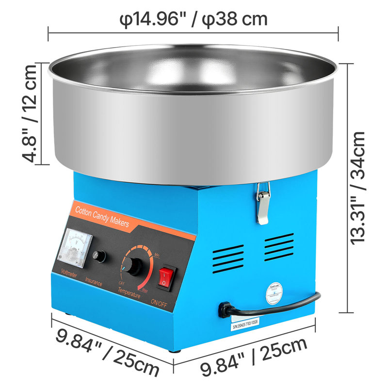 Commercial Cotton Candy Machine Electric Sugar Floss Maker Stainless Steel, Blue