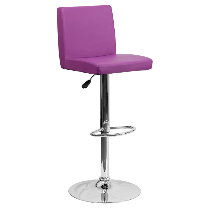 Winnols Contemporary Vinyl Adjustable Height Barstool with Panel Back and Chrome Base, Purple