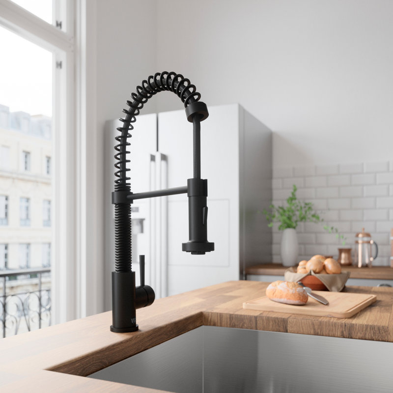 Edison 19" H 1-handle Pull-Down 2-Function Sprayer Kitchen Faucet, Matte Black, Without Soap Dispenser