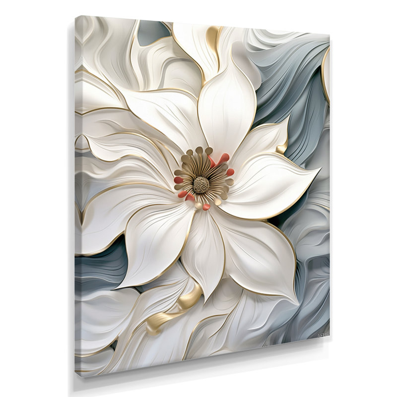 Fleur blanche de pureté céleste - art mural floral moderne, salon, Toile tendue, H 20 po x l 12 po x P 1 po