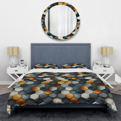 Ensemble de housse de couette orange et gris Hexagons Angularity