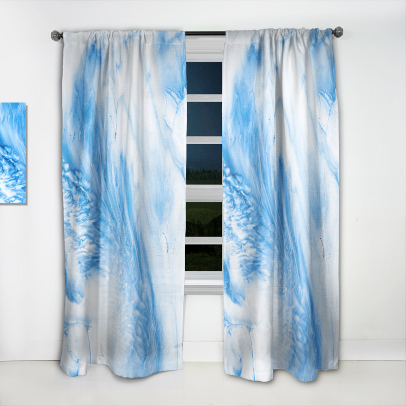 Bleu et blanc liquide Art Waves V - Rideau moderne - Velours obscurcissant - 1 panneau, L 52 po x L 95 po