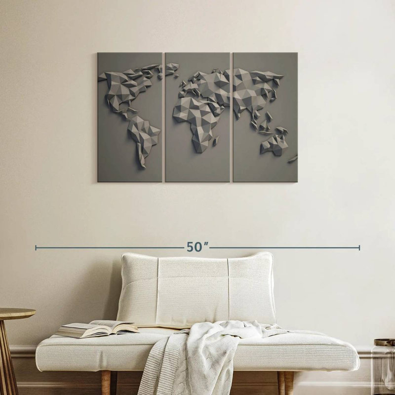 Aliaz Embossed Geometric World Map, 24" H x 38" W