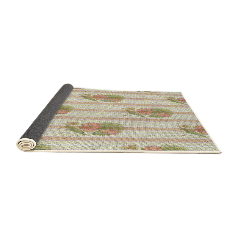 Tapis beige / vert / orange en laine et polyester tissé à la machine Floral, Rond 5 pi