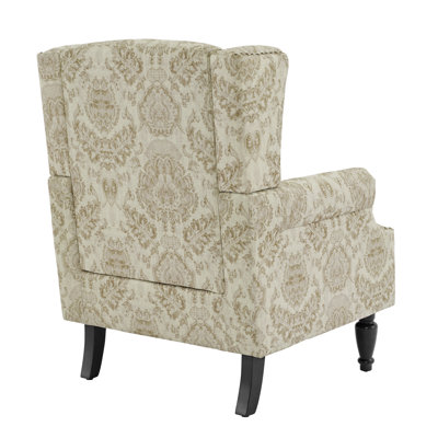 Duward Damask White Floral Upholstered Wingback Accent Chair with Nailhead Trim