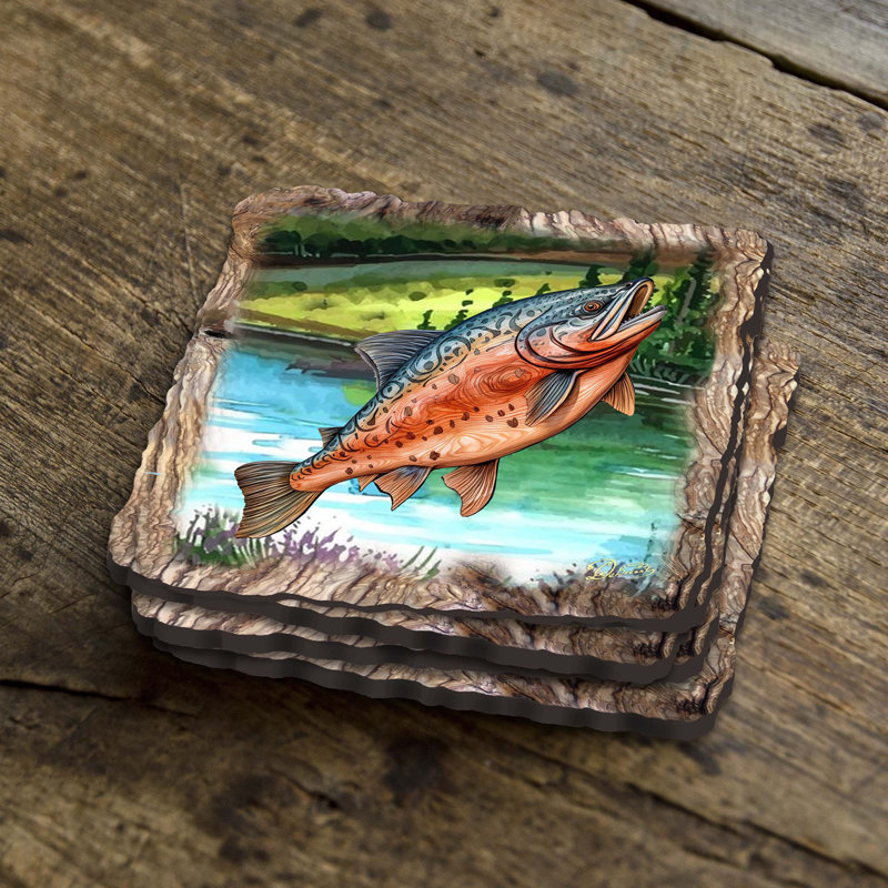 Salmon Wooden Cork Coasters Gift Set