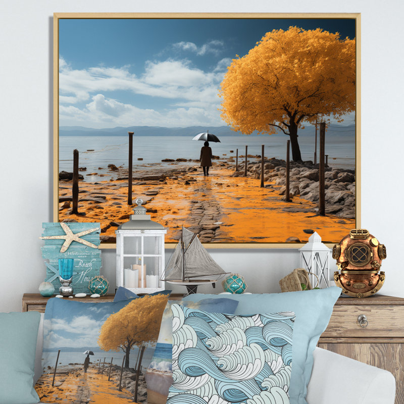 Coastal Beachside Road II - Imprimé, Encadrement doré, H 24 po x l 32 po x P 1 po