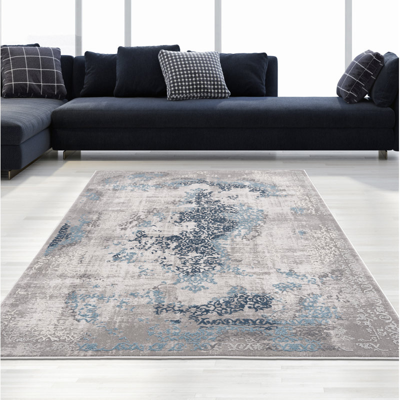 Tapis décoratif bleu abstrait Tarrance, Rectangle 5 pi x 7 pi 6 po
