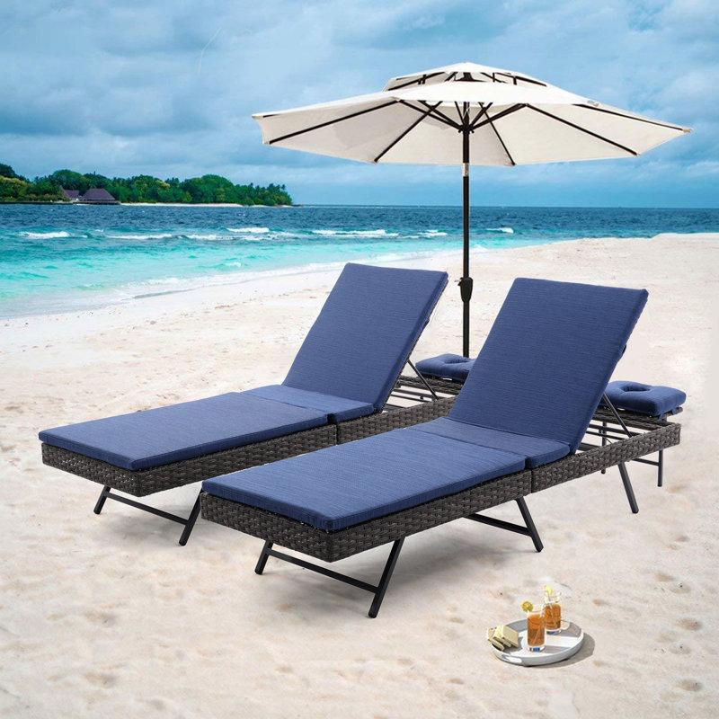 Chaise longue d'extérieur, ensemble de 2 chaises longues d'extérieur pliantes, Bleu foncé