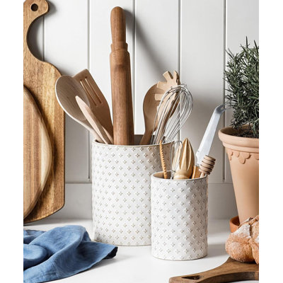 Porte-ustensiles, porte-ustensiles de cuisine en céramique pour comptoir 7,1 "+5,4", ensemble de 2, blanc arctique, trèfle