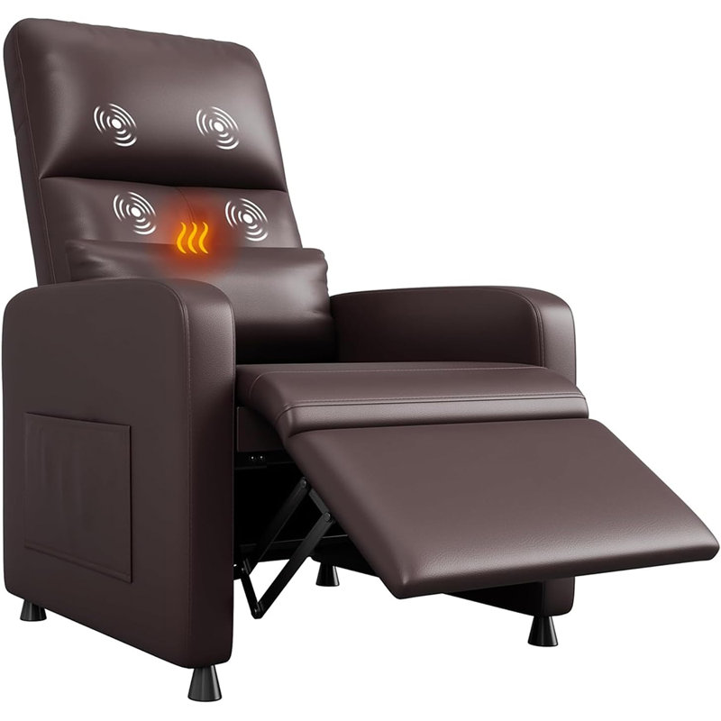 Power Recliner Chair with Heat & Massage, Adjustable Electric PU Leather Sofa, Living Room Ergonomic Single Seat, Brown