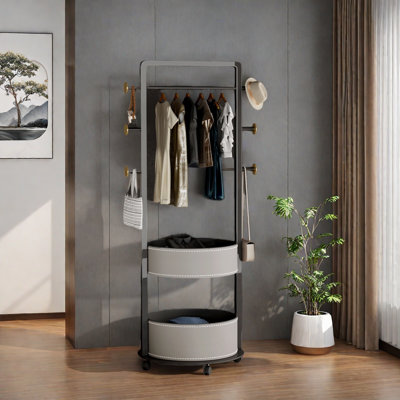 Carbon Steel Coat Rack Double Baskets
