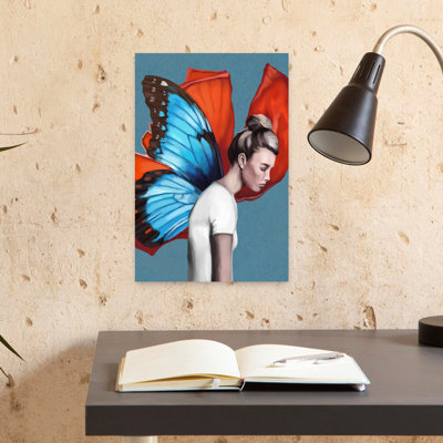 «Contemplative Butterfly Woman Delicate Peaceful Serene Butterfly Flower Nature», art mural