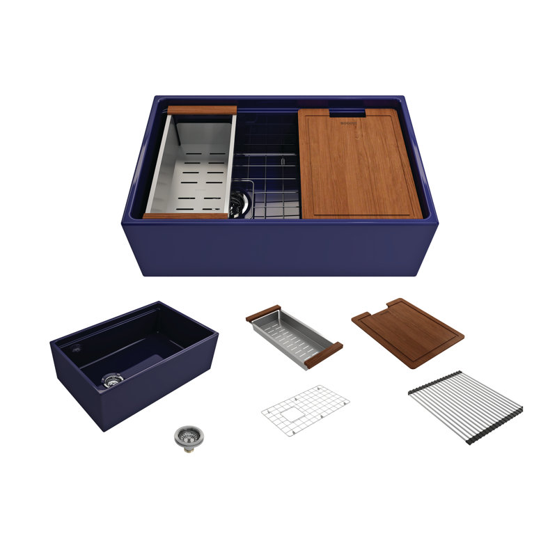 30'' L Single Basin Kitchen Sink, Sapphire Blue