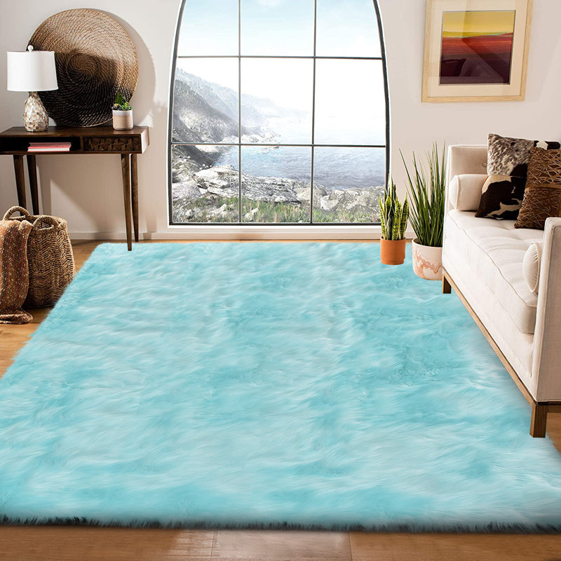 Tapis rose à poil long fabriqué à la main Mamed Dosie, Rectangle 6 pi x 9 pi