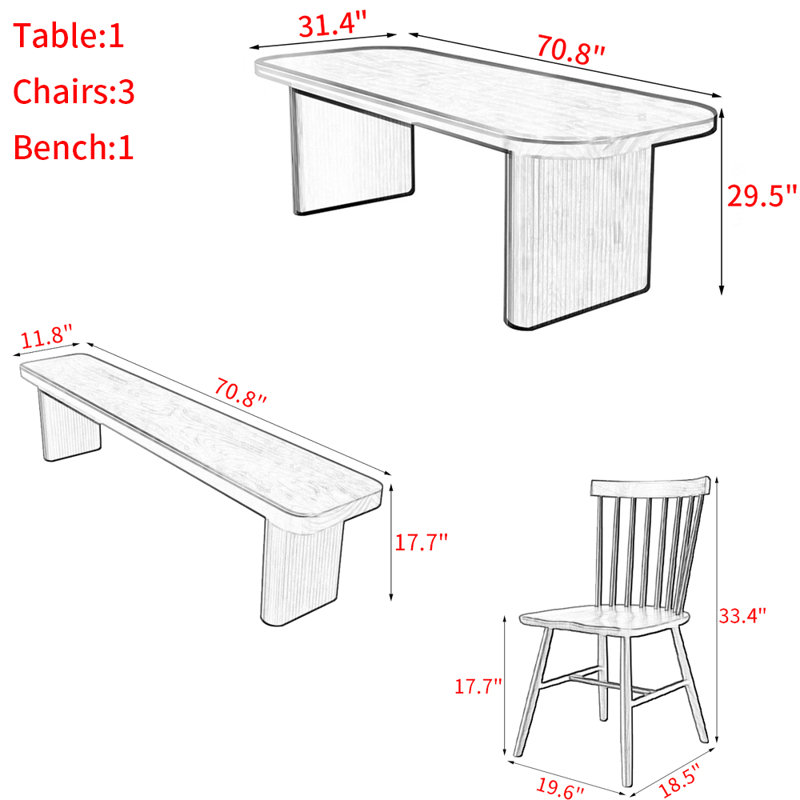 Table de salle à manger Trelan, H 29,5 po x L 70,8 po x l 31,4 po