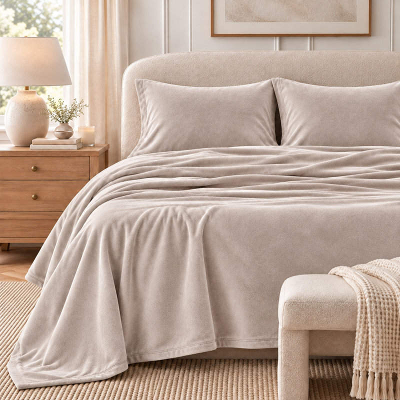 Ensembles de draps en velours ultra doux, Reine, Gris pierre