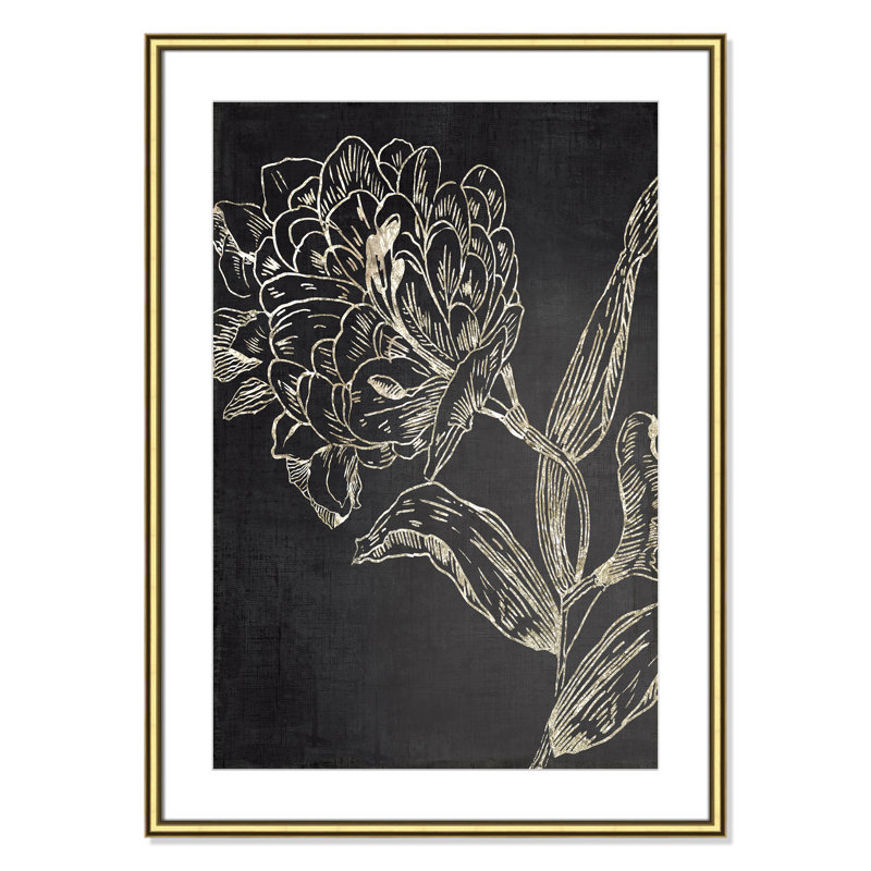 Clarendon Golden Flower Folklore II by Asia Jensen - Picture Frame Graphic Art, 36.75" H x 26.75" W, Gold