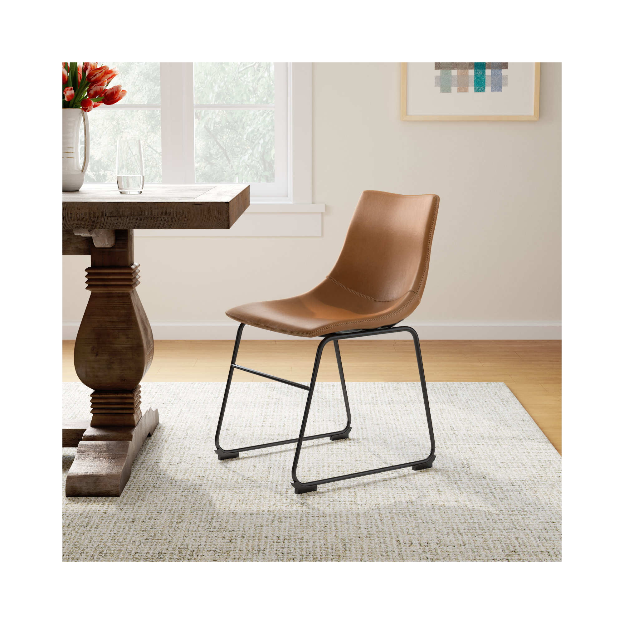 Bela Dining Chair, Tan Faux Leather