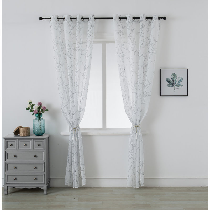 Mkenzi Polyester Semi-Sheer Gromments Curtain Pair, Gray, 52" W x 96" L