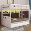 Lit superposé de style château avec 2 tiroirs de rangement, structure de lit superposé en bois avec tablette ouverte et DEL-62870037-62870036