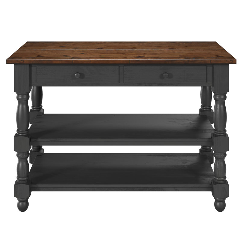 Wood Kitchen Island 2 Drawers 2 Shelf Walnut | , Brown