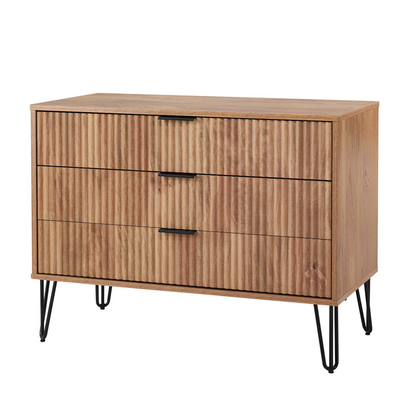 Dumbo 35" Modern Fluted Standard Dresser with 3 Drawers in Golden Brown, Brown