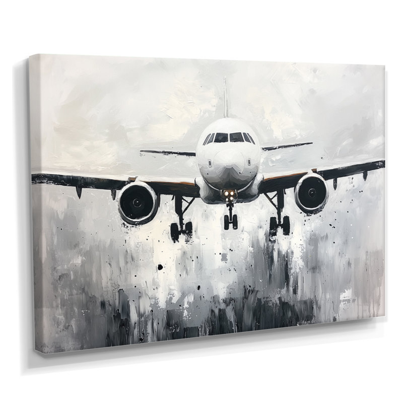 Aquarelle, avion, atterrissage sur la piste III - impression murale, H 16 po x l 32 po, Toile tendue, Ne s’applique pas