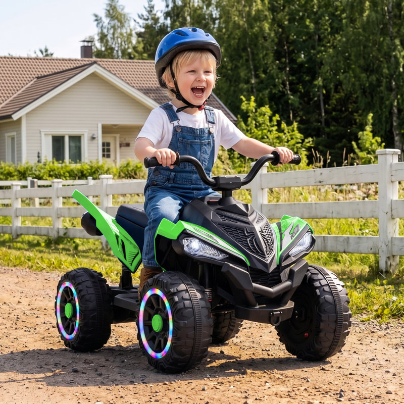 Outfunny 24V Kids ATV 4 Wheeler, Kids Ride On Toy avec roues lumineuses à DEL, musique et port USB - Vert, Vert