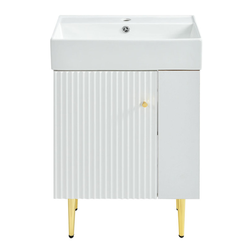 Meuble-lavabo en bois 21,6 po, Blanc, Doré