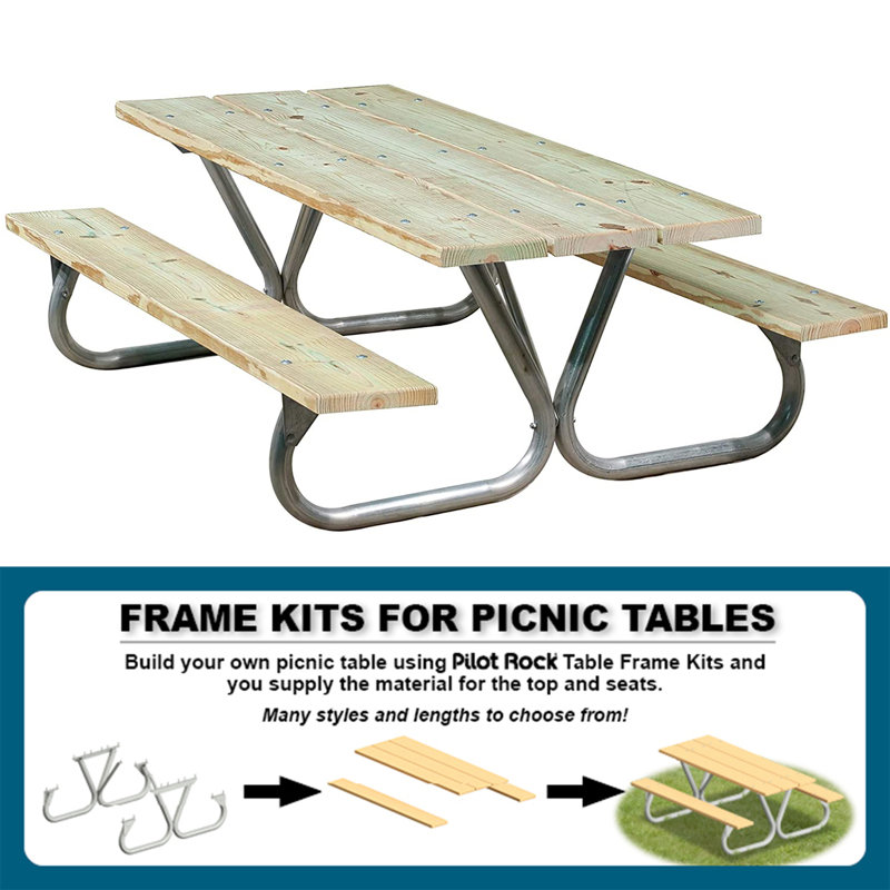  2 Pack 6'/8' Outdoor Steel Non Tip Picnic Table Leg Kits (Frame Only)