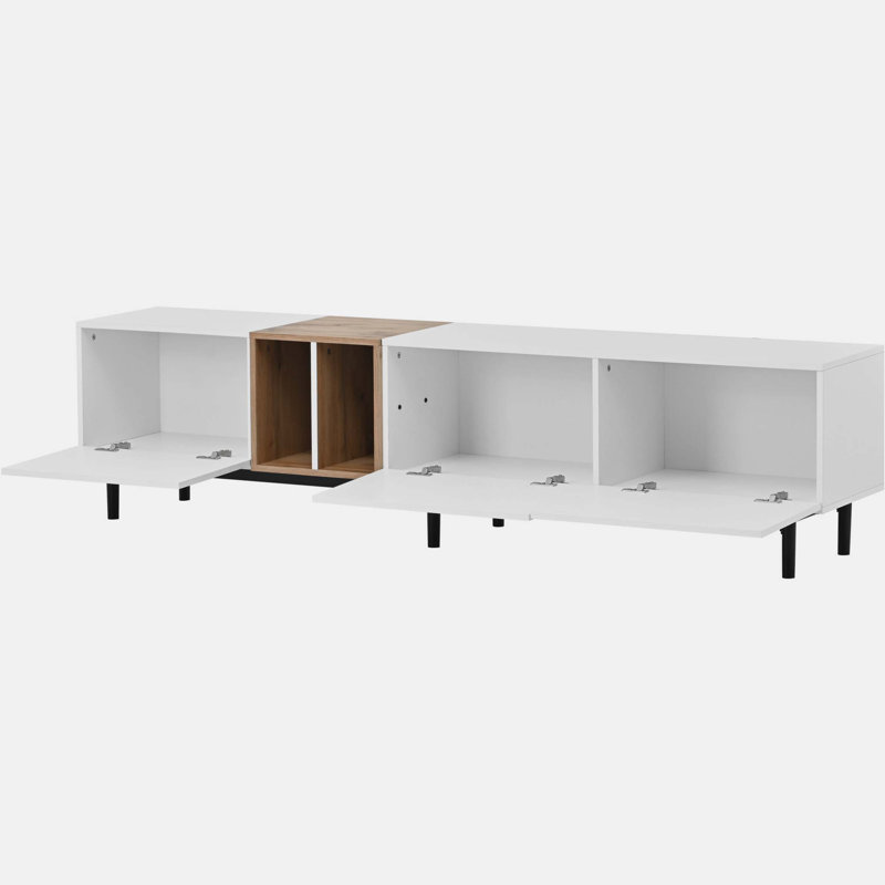 Meuble télé moderne pour téléviseur de 80 po avec 3 portes, centre de divertissement avec grande armoire de rangement