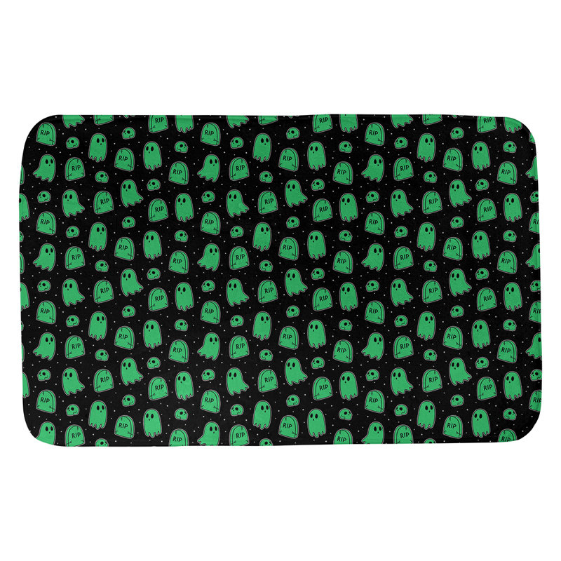 Tapis pour salle de bain ghost Avicia, l 17 po x L 24 po, Noir / Vert
