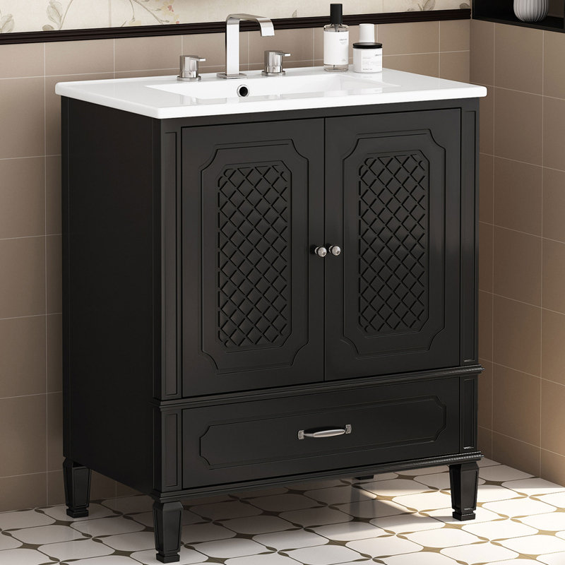 Meuble-lavabo 30 po avec lavabo et porte à fermeture en douceur, Noir, noir, noir, noir