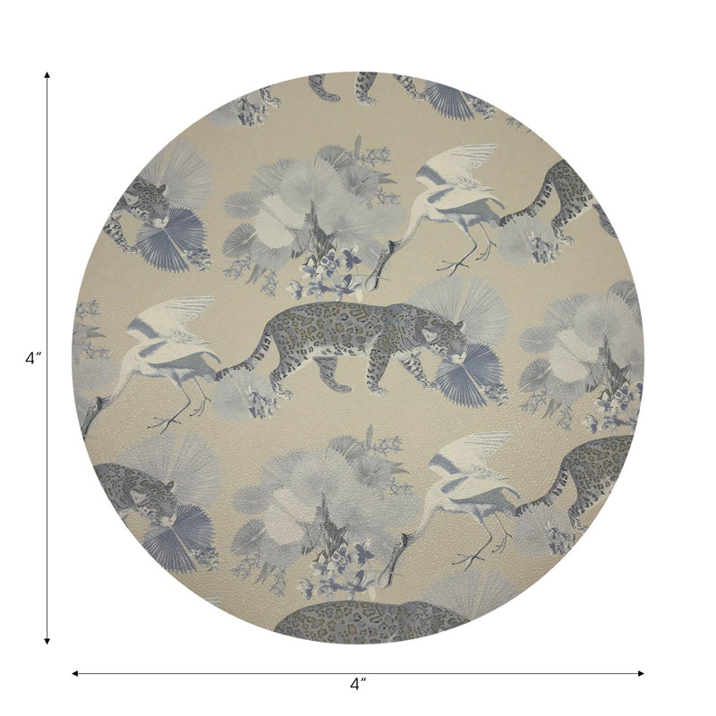 Sous-verres ronds en cuir végétalien Leopard Walk, Crème, crème