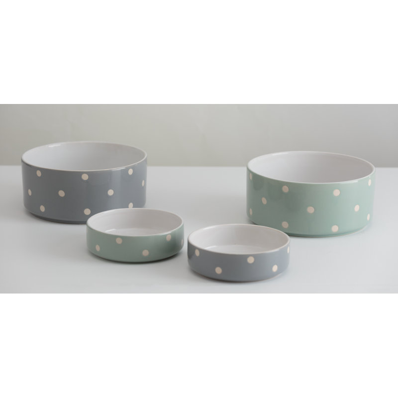 Polka Dot Dog Bowls, Sage, 4cm H x 13cm W x 13cm D