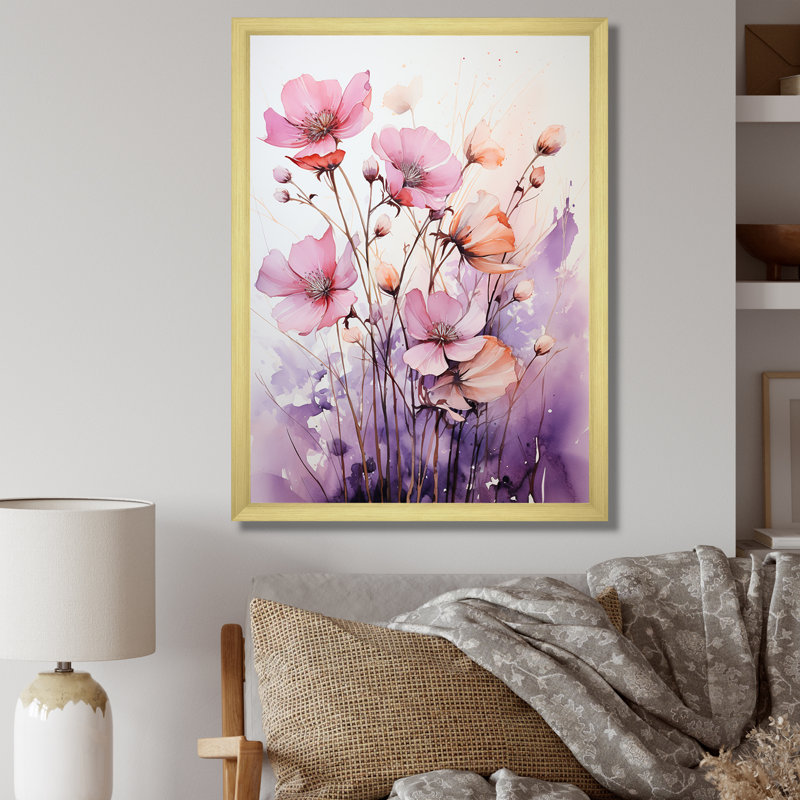 Corail coquelicot Meadows II - coquelicots, art mural, Cadre photo doré simple, H 32 po x l 24 po x P 1 po