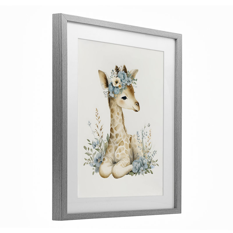 «Watercolor Nursery Giraffe», reproduction encadrée sous verre, design par LSR Design Studio, 21 x 17