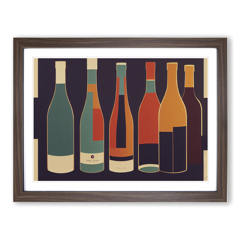 Retro Wine Bottle Vol.4 1 Piece Single Picture Frame Painting, 46cm H x 64cm W x 2cm D, Walnut Framed