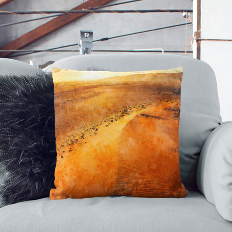 Exploring The Desert In Namibia Painting Square Throw Cushion, 40cm H x 40cm W x 15cm D, Stone